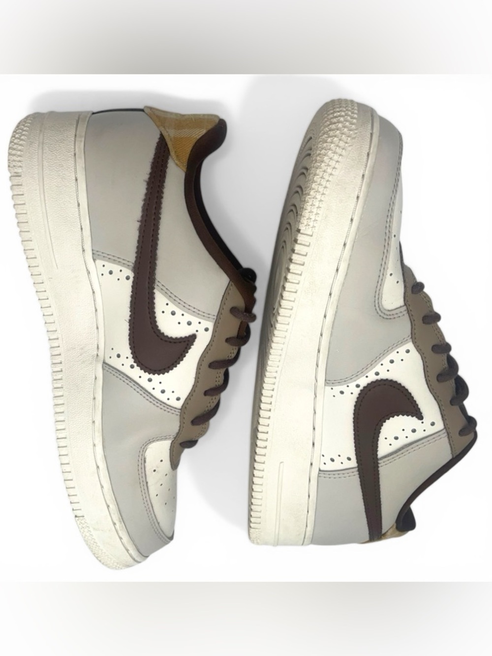 Nike Air Force 1 Low Beige Brown Swoosh 7Y Women’s 8.5 - Picture 7 of 10